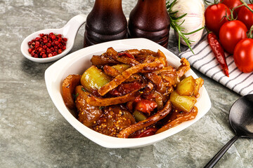 Asian cuisine pork in oyster sauce