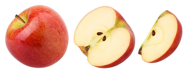 red apple (Envy Apple), half and slice isolated, transparent PNG, PNG format