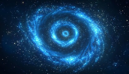 Obraz premium Cosmic swirl of light in deep space. A mesmerizing spiral galaxy formation, glowing with ethereal blue light, surrounded by a backdrop of twinkling stars