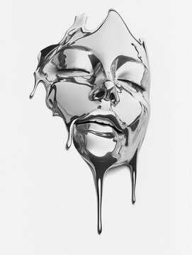 Melting Chrome Face &ndash; Surreal Metallic Dripping Art