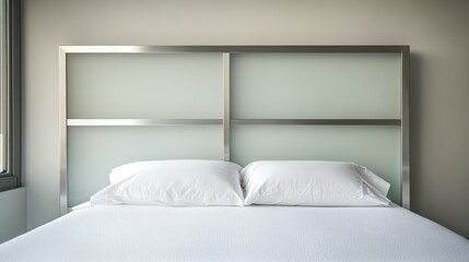 A minimalist headboard made from frosted glass panels, framed in brushed metal for a sleek and modern touch