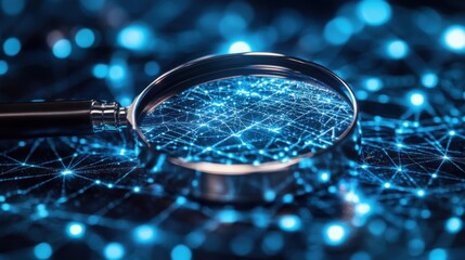 Magnifying Glass Over Illuminated Network Data Analysis Digital Technology Concept