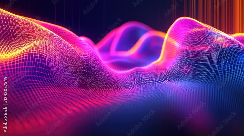 Poster abstract wave pattern with colorful light in digital space