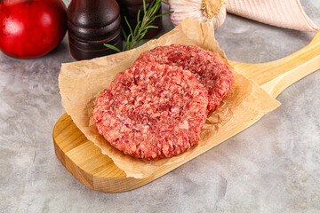 Raw round beef cutlet minced meat