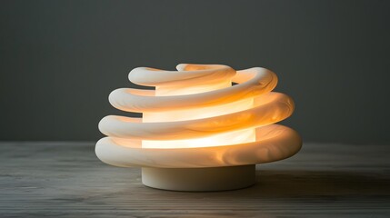 Elegant spiral alabaster table lamp illuminates a modern room.