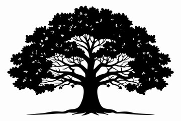 Fototapeta premium oak tree line art silhouette vector illustration