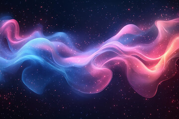 Obraz premium Ethereal Neon Ribbon Dance: A Vibrant Symphony of Pink, Blue, and Purple Light Weaving Through the Cosmic Void, Illuminated by Distant Stars' Gentle Glow