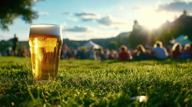 Refreshing Beer Glass in Outdoor Setting at Summer Gathering