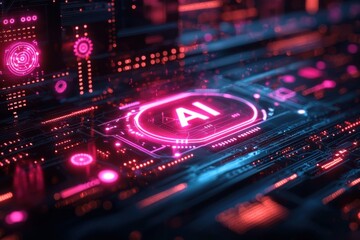 Fototapeta premium Futuristic neon display highlighting artificial intelligence technology in a digital interface