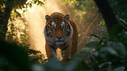 Majestic Tiger with Peaceful Mood Walking in Forest