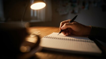 Person Writing in Notebook with Thoughtful Scene