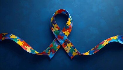 Colorful Autism Awareness Ribbon Against a Deep Blue Background