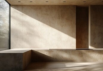 Modern Minimalist Concrete Interior Design Sunlight and Shadow