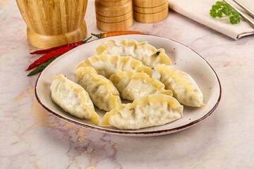 Japanese steamed Gyoza stuffed dumplings