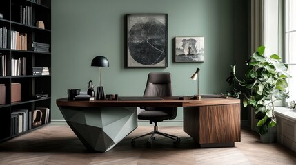 Modern executive office with geometric desk