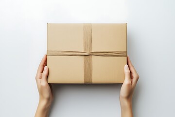 Carefully held, a thoughtfully wrapped gift, promising joy and anticipation, against a clean white backdrop.