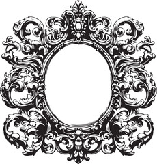 Ornate Hand Drawn Sketch of a Vintage Mirror with Intricate Frame silhouette vector