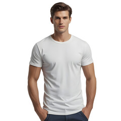 Obraz premium Realistic T-Shirt Mockup – Male Model in White T-Shirt