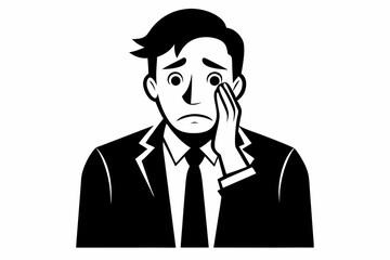 worried businessman line art silhouette vector illustration