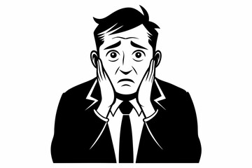 worried businessman line art silhouette vector illustration