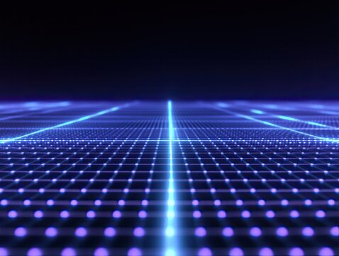 Futuristic digital grid.  A vibrant, glowing network of lines and dots.  Intensely detailed and smooth,  reaching far into a dark background