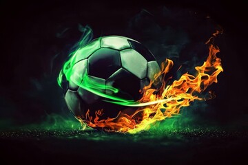Fototapeta premium Football imagery featuring dynamic fire effects.