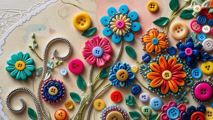 Handmade button craft of colorful flowers, gift for mom, vibrant and thoughtful expression of love