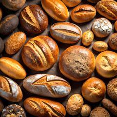 A Detailed Shot of Various Fresh Loaves, Emphasizing the Handcrafted Details and Appetizing Appeal of a Bakery's Best Selection