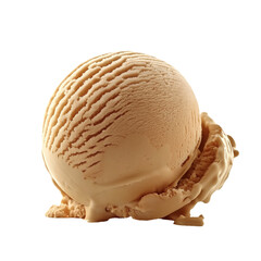 plain single scoop of caramel colour ice cream scoop isolated on transparent white background, png. 