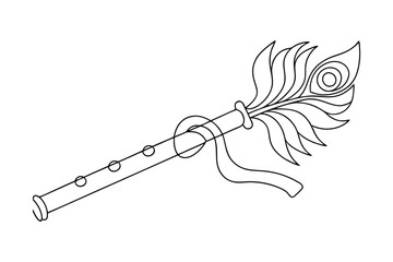 Elegant Flute Design With Peacock Feather, Musical Instrument Sketch © pankajkumar
