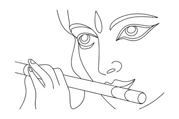 Krishna's Flute Line Art, Hindu Deity, Indian Mythology, Spiritual, Divine, Music, Peaceful, Bhakti, 