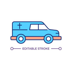 Funeral transport RGB color icon. Car used to carry bodies. Hearse vehicle for events. Burial service automobile. Isolated vector illustration. Simple filled line drawing. Editable stroke