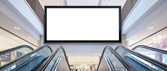 Large Digital Screen Display Above Escalators in Modern Shopping Mall Interior