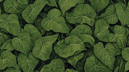 Fototapeta premium lush pattern of overlapping green leaves creates vibrant and natural texture, evoking sense of tranquility and freshness. rich foliage forms seamless, organic design