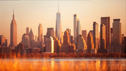 Obraz premium Heatwave Mirage Distortion Over Skyline in Golden Hour Light