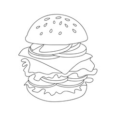 Delicious Classic Cheeseburger Line Art Drawing Illustration Burger Food