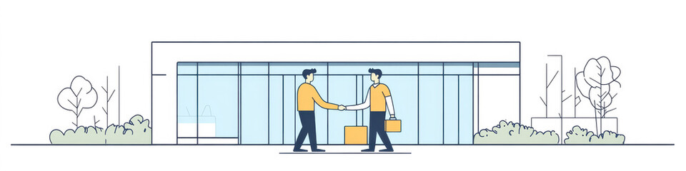 Obraz premium オフィスで握手をする2人のビジネスマン（イラスト）