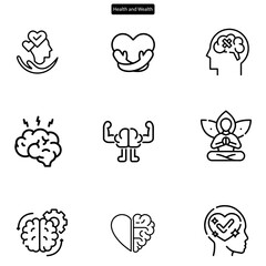 mental health vector art icon set. on white background.