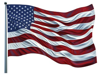 Fototapeta premium Digitally Rendered Waving American Flag In Bright Colors on a White Background