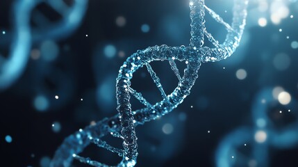 Dna Double Helix Strand Close-up with Abstract Bokeh Lights Background
