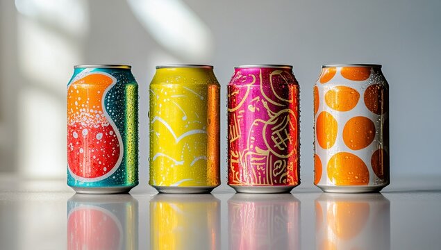 Colorful beverage cans in a row (1)