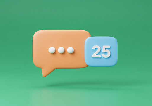3D Render of Pastel Orange and Light Blue Speech Bubbles with Unread Message Notification on Green