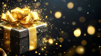 Glittering Gift for Dark Background, Celebration.