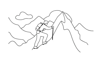 Mountain Climbers Ascending Steep Peak, Teamwork, Perseverance, Success