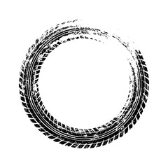 Grunge circle tire track, wheel braking mark. Truck, car or motorcycle tread pattern silhouettes. Auto race, motorsport, speed racing design element. Vector illustration