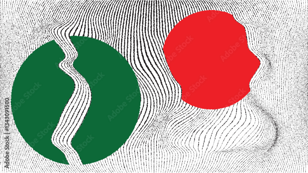Fototapete Abstract motion graphic design background . Black circle and horizontal lines . Transition shapes . Wavy lines.  Movement composition . Roughen lines and circles combination. Vector illustration