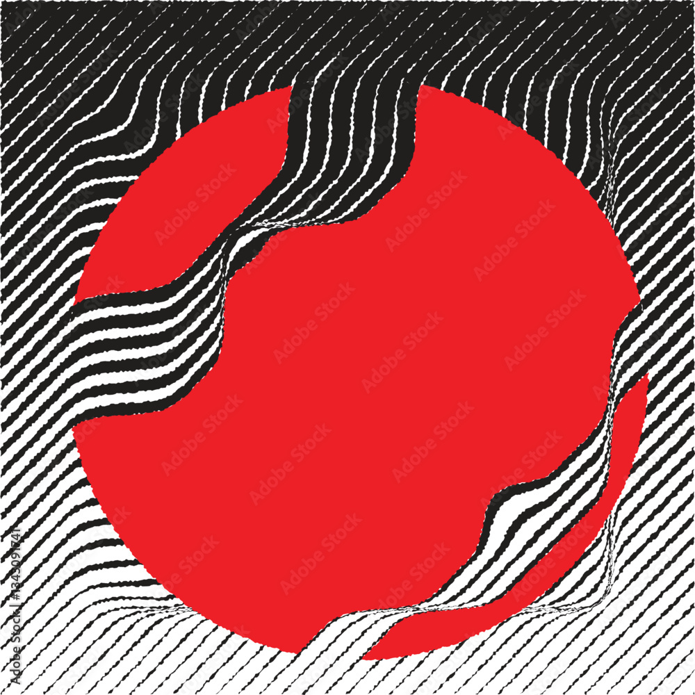 Leinwandbilder Abstract motion graphic design background . Black circle and horizontal lines . Transition shapes . Wavy lines.  Movement composition . Roughen lines and circles combination. Vector illustration