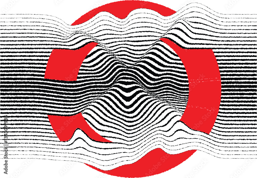 Poster abstract motion graphic design background . black circle and horizontal lines . transition shapes . 