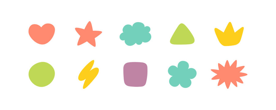 Cute doodle journal bullet stickers. Color diary planner frames. Hand drawn organic blobs set. Doodle sticker design template. Girly notepad. Vector illustration isolated on white background.