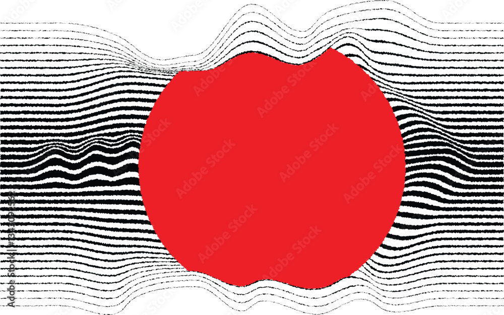 Poster abstract motion graphic design background . black circle and horizontal lines . transition shapes . 